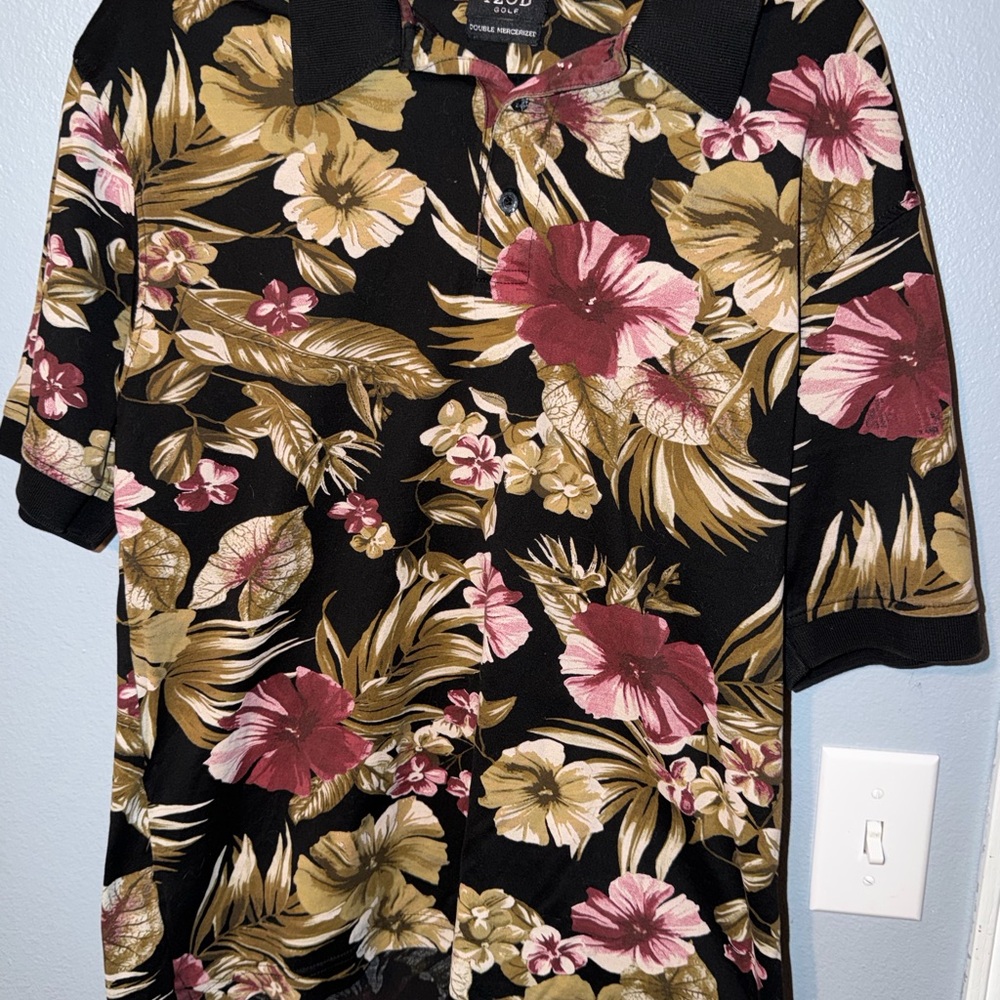 Izod Black and Red Floral Golf Polo